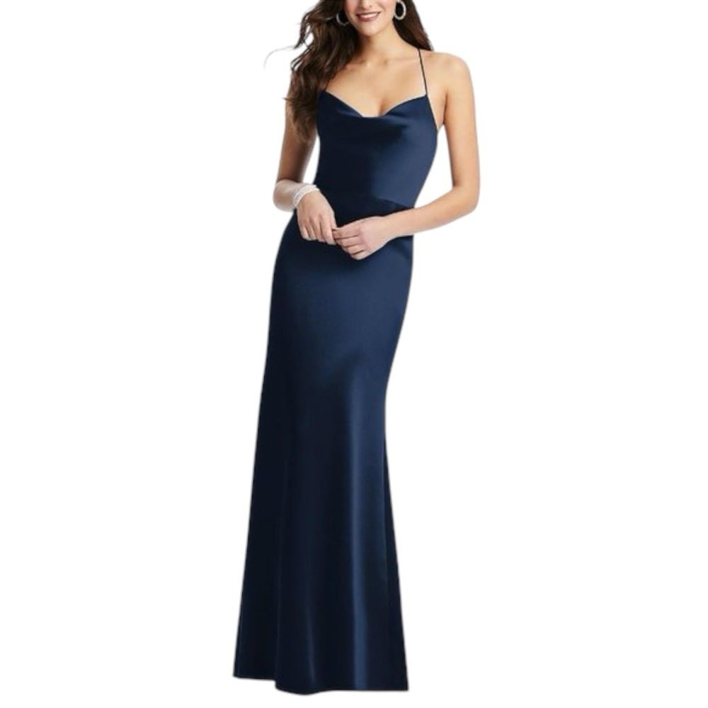 NWT Dessy Collection Cowl-Neck Criss Cross Slip Dress Midnight Size 14 Reg. $231